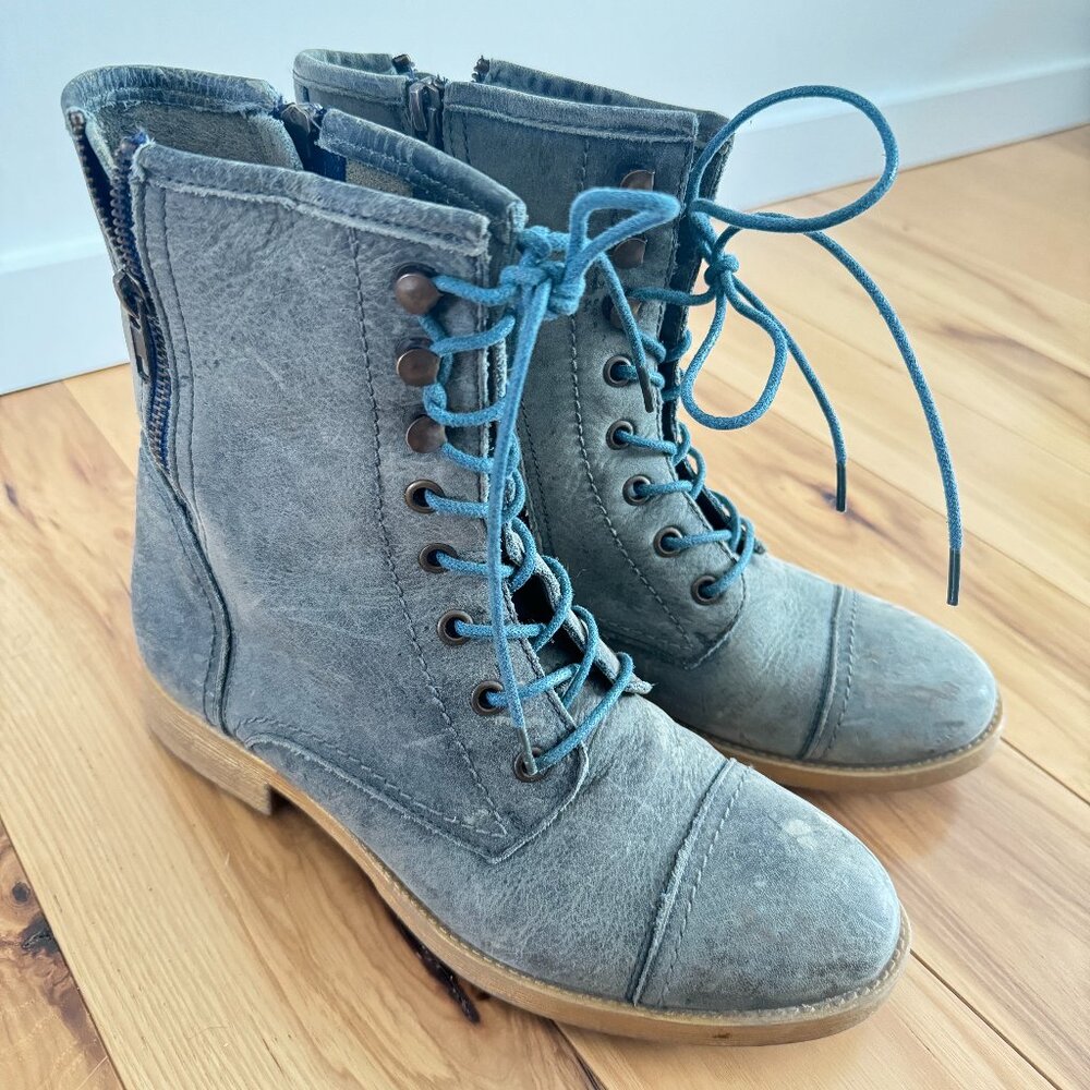 Bed Stu Combat Lace-Up Boots Green Blue Lace